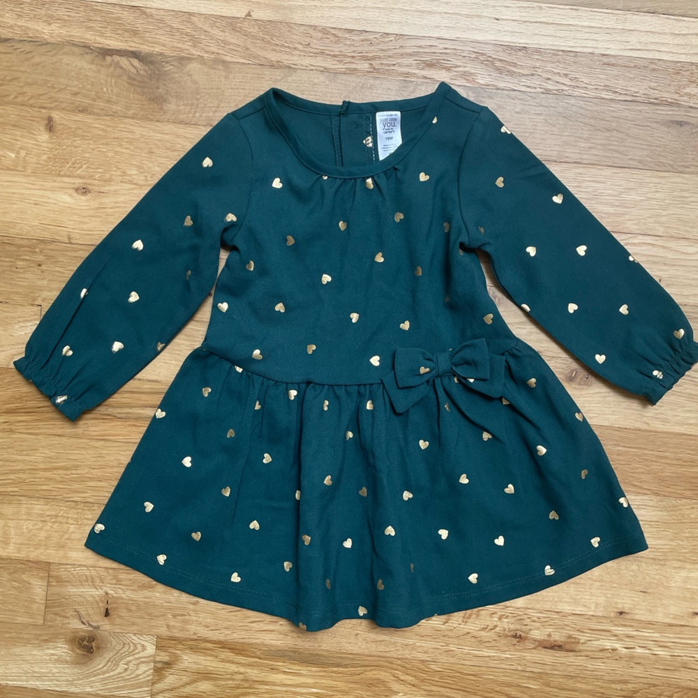 Just One You Carters Toddler Green W Gold Holiday Christmas Dress W Bloomers 18m